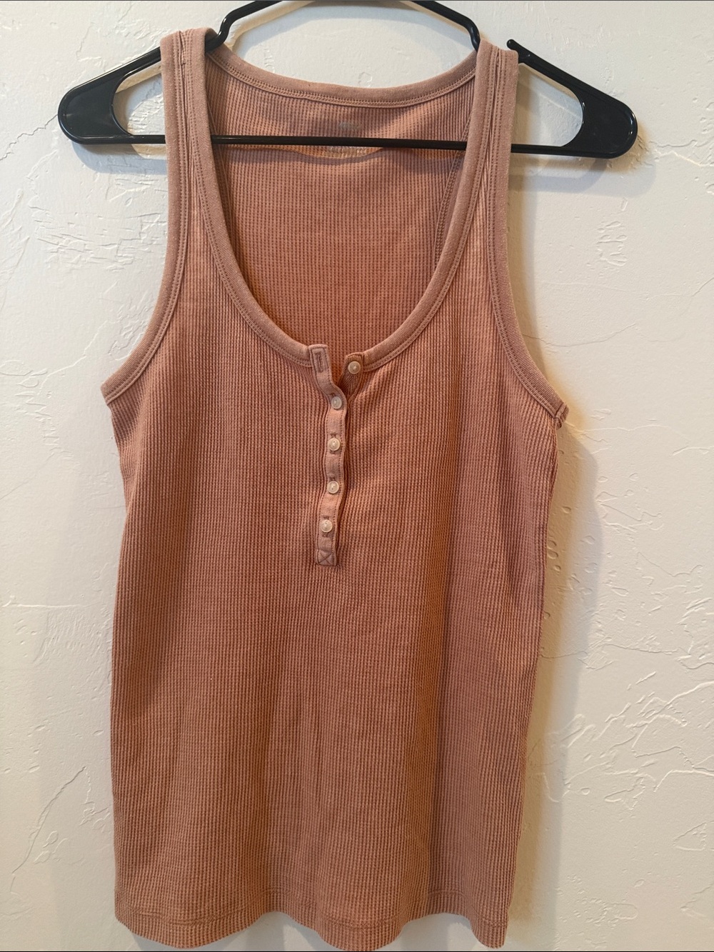 aerie Ribbed Henley Tank - Mauve Pink
